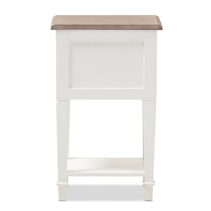Weathered Oak and White Wash Distressed Finish Wood Nightstand