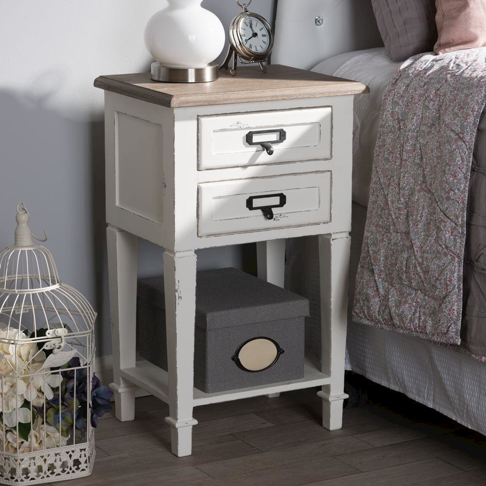 Weathered Oak and White Wash Distressed Finish Wood Nightstand