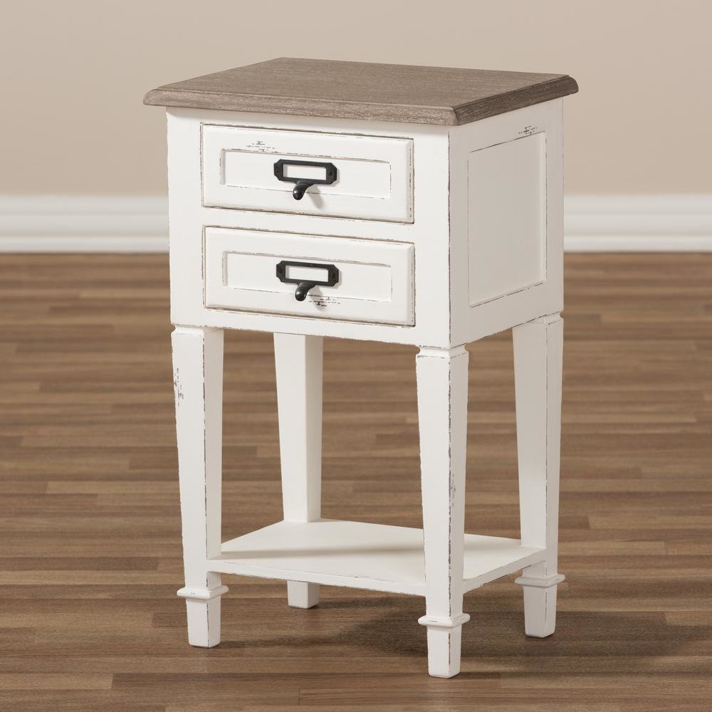 Weathered Oak and White Wash Distressed Finish Wood Nightstand