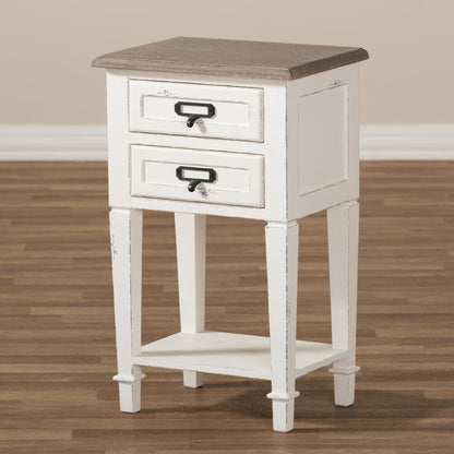 Weathered Oak and White Wash Distressed Finish Wood Nightstand