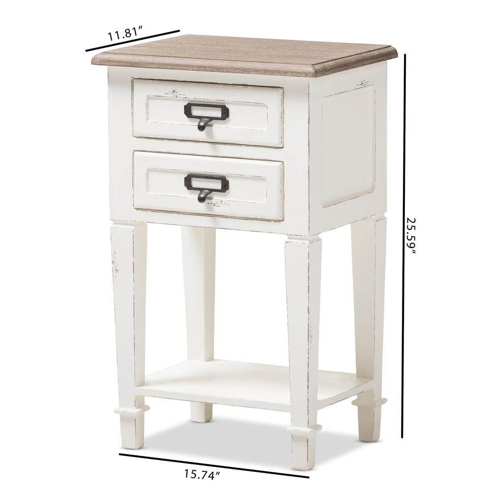 Weathered Oak and White Wash Distressed Finish Wood Nightstand