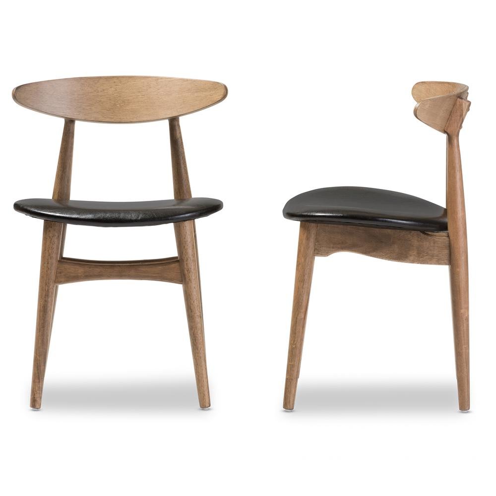 Leather and "Oak" Light Brown Finishing Wood Dining Chair