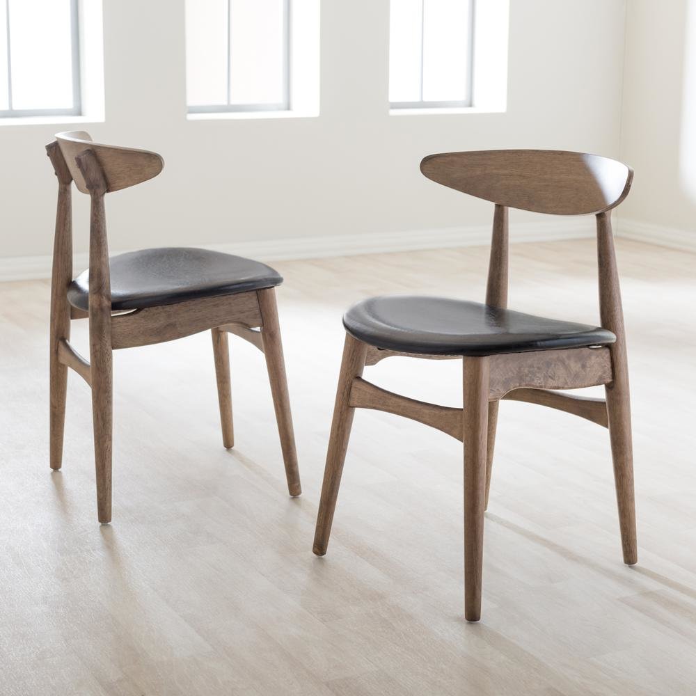 Leather and "Oak" Light Brown Finishing Wood Dining Chair