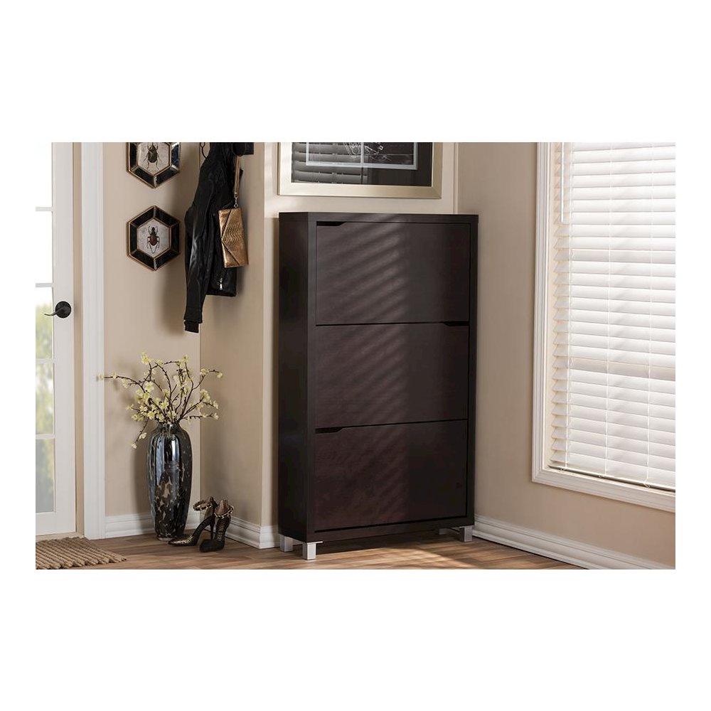 Baxton Studio Simms Dark Brown Modern Shoe Cabinet