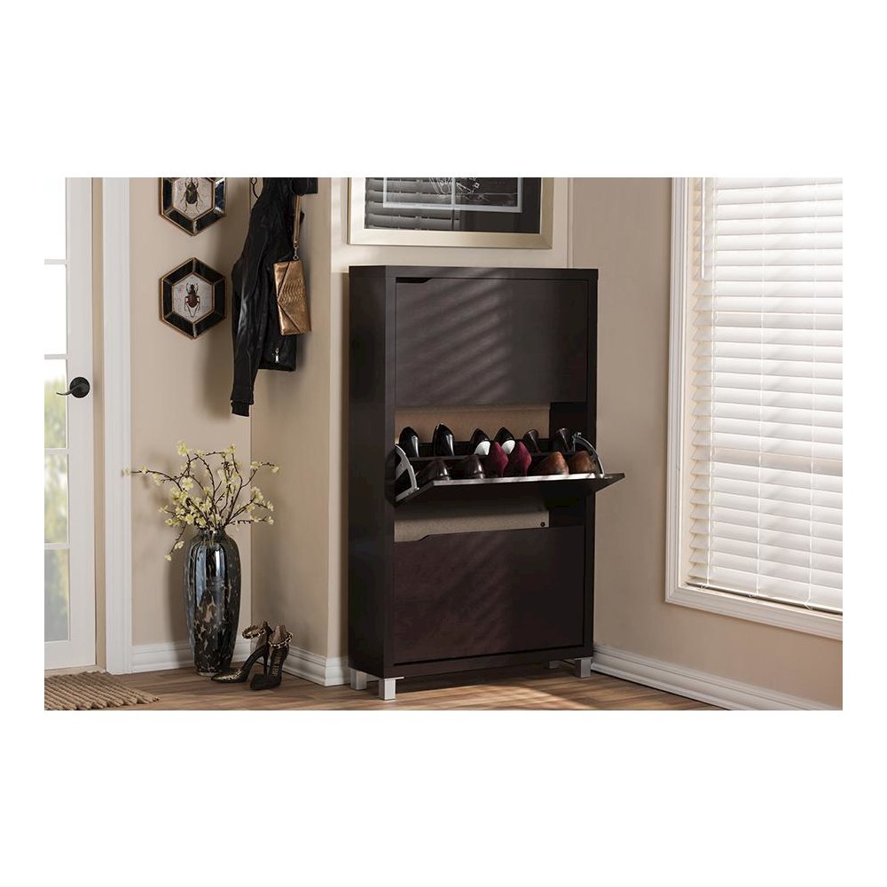 Baxton Studio Simms Dark Brown Modern Shoe Cabinet