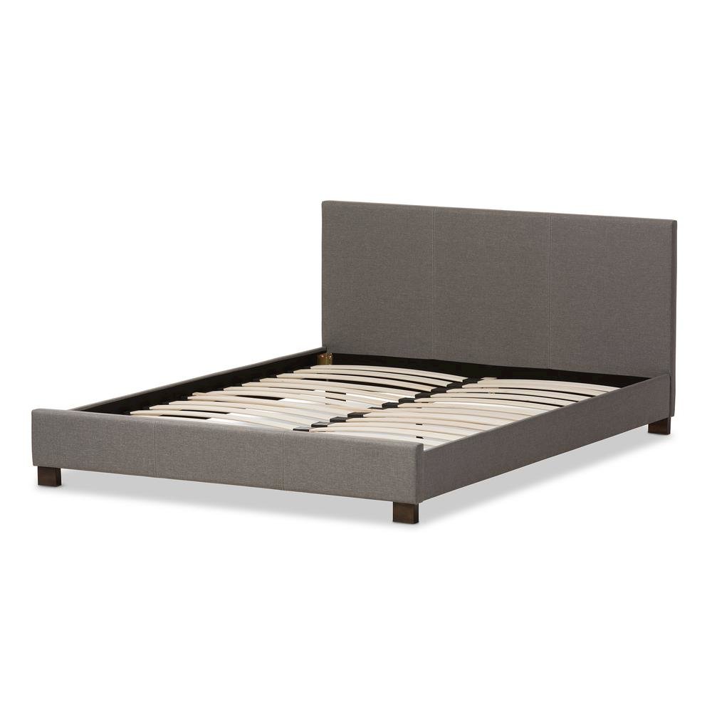 Grey Fabric Upholstered Panel-Stitched Full Size Platform Bed