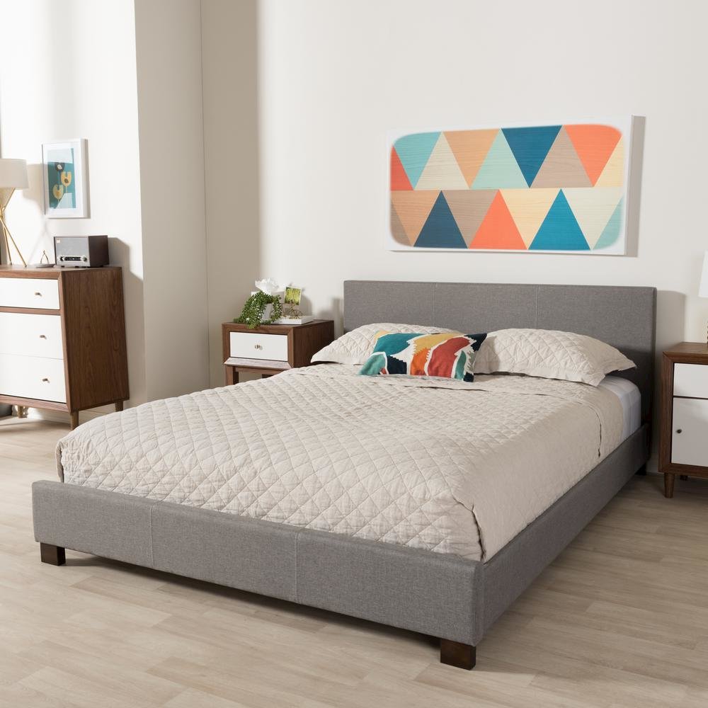 Grey Fabric Upholstered Panel-Stitched Full Size Platform Bed