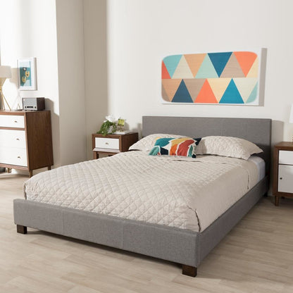 Grey Fabric Upholstered Panel-Stitched Full Size Platform Bed