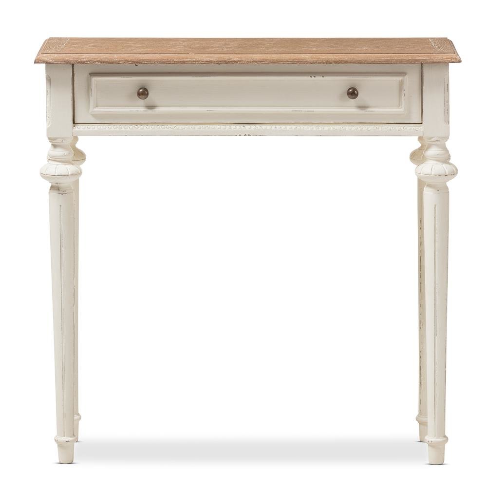 Weathered Oak and White Wash Distressed Finish Wood Two-Tone Console Table