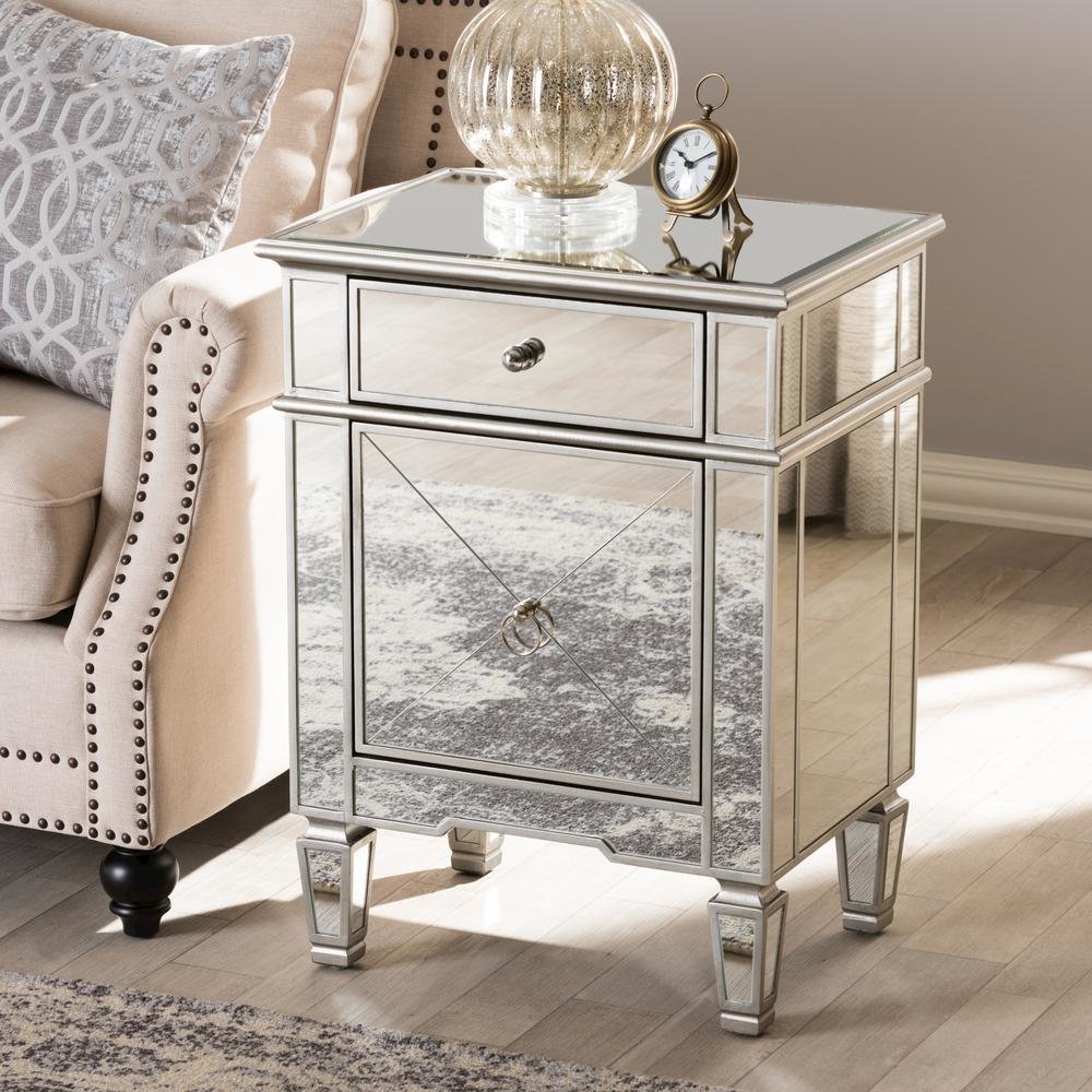 Baxton Studio Claudia Hollywood Regency Glamour Style Mirrored End Table