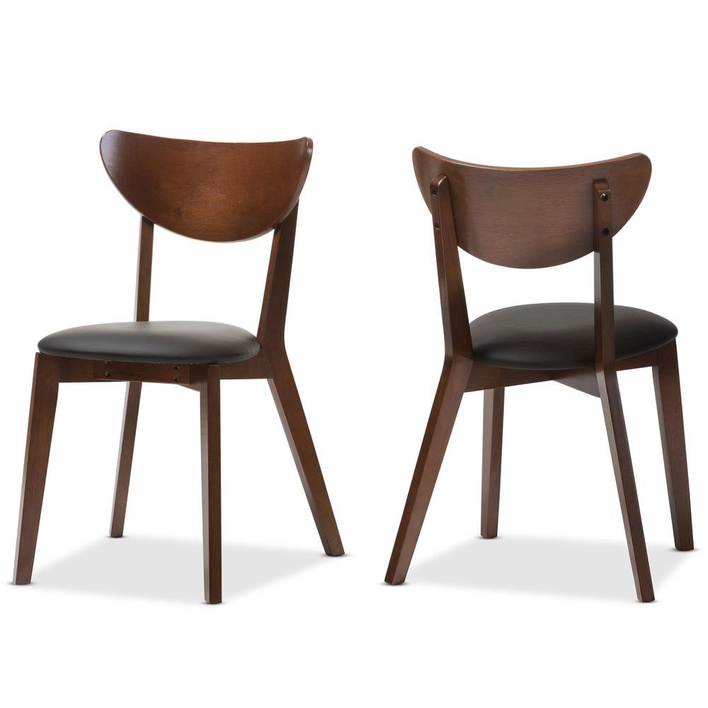 Sumner Mid-Century Black Faux Leather and Walnut Brown Dining Chair
