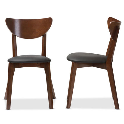 Sumner Mid-Century Black Faux Leather and Walnut Brown Dining Chair