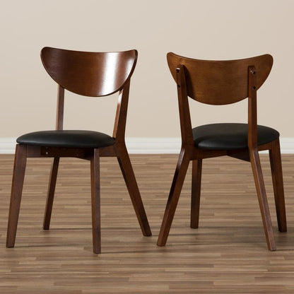 Sumner Mid-Century Black Faux Leather and Walnut Brown Dining Chair
