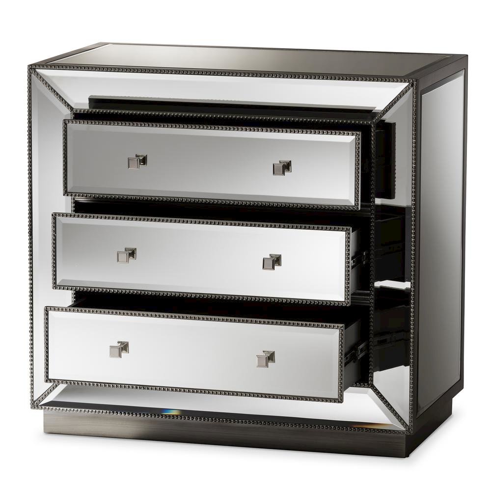 Baxton Studio Edeline Hollywood Regency Glamour Style Mirrored 3-Drawer Cabinet