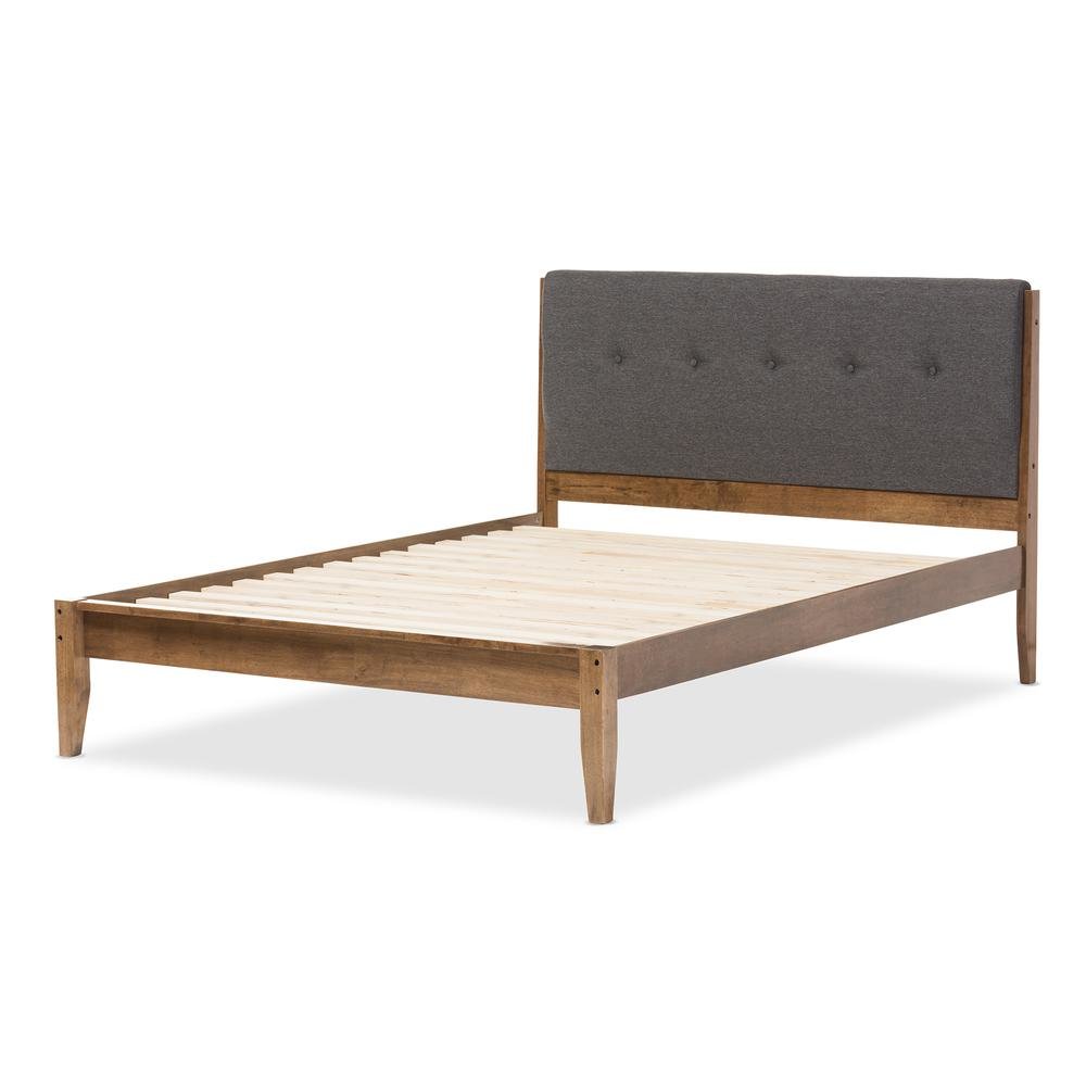 Leyton Mid-Century Modern Grey Fabric Upholstered King Size Platform Bed