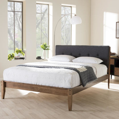 Leyton Mid-Century Modern Grey Fabric Upholstered King Size Platform Bed