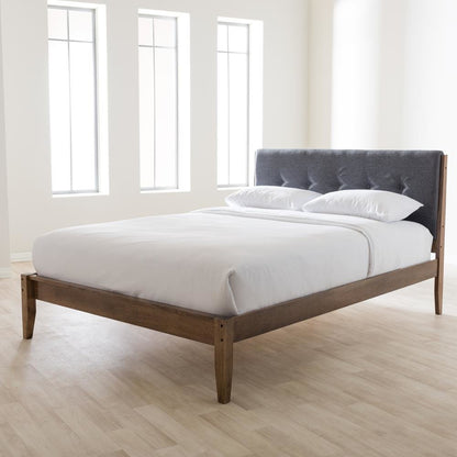 Leyton Mid-Century Modern Grey Fabric Upholstered King Size Platform Bed