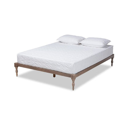 Antique Oak Finished Wood Queen Size Platform Bed Frame