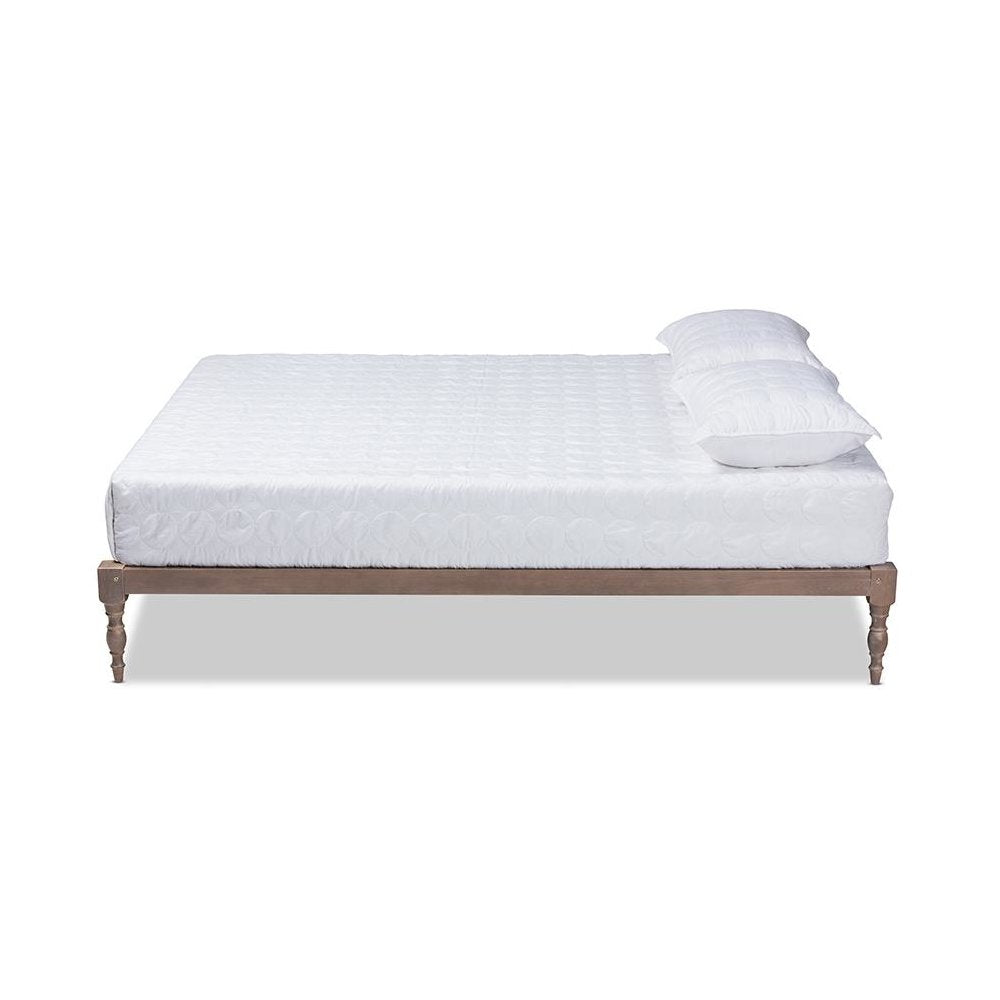 Antique Oak Finished Wood Queen Size Platform Bed Frame