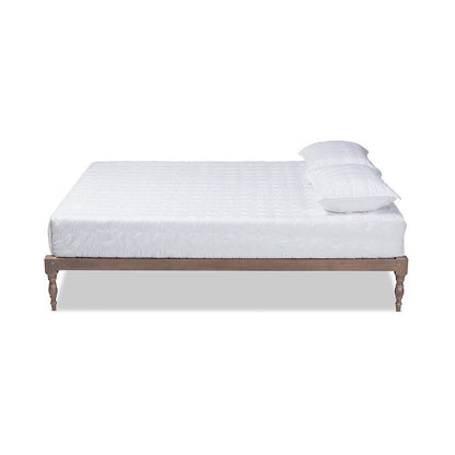 Antique Oak Finished Wood Queen Size Platform Bed Frame