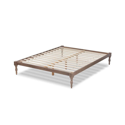 Antique Oak Finished Wood Queen Size Platform Bed Frame