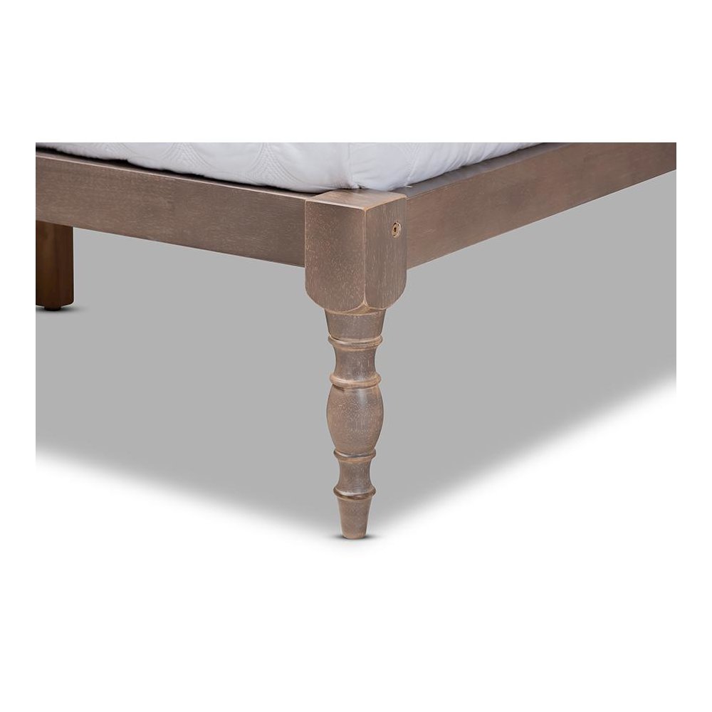 Antique Oak Finished Wood Queen Size Platform Bed Frame