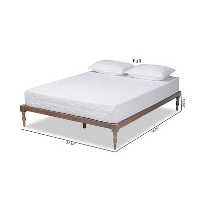 Antique Oak Finished Wood Queen Size Platform Bed Frame