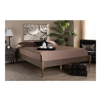 Bohemian Weathered Grey Oak Finished Wood Full Size Platform Bed Frame