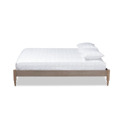 Bohemian Weathered Grey Oak Finished Wood Queen Size Platform Bed Frame