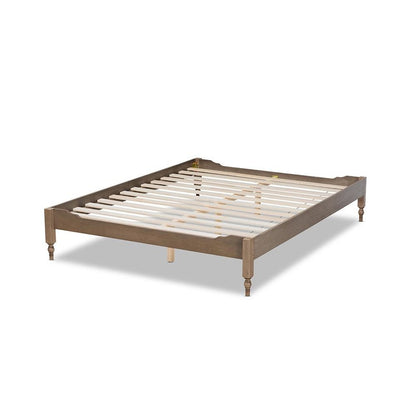 Bohemian Weathered Grey Oak Finished Wood Queen Size Platform Bed Frame