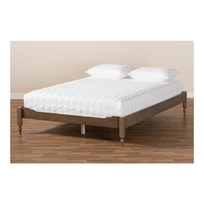 Bohemian Weathered Grey Oak Finished Wood Queen Size Platform Bed Frame