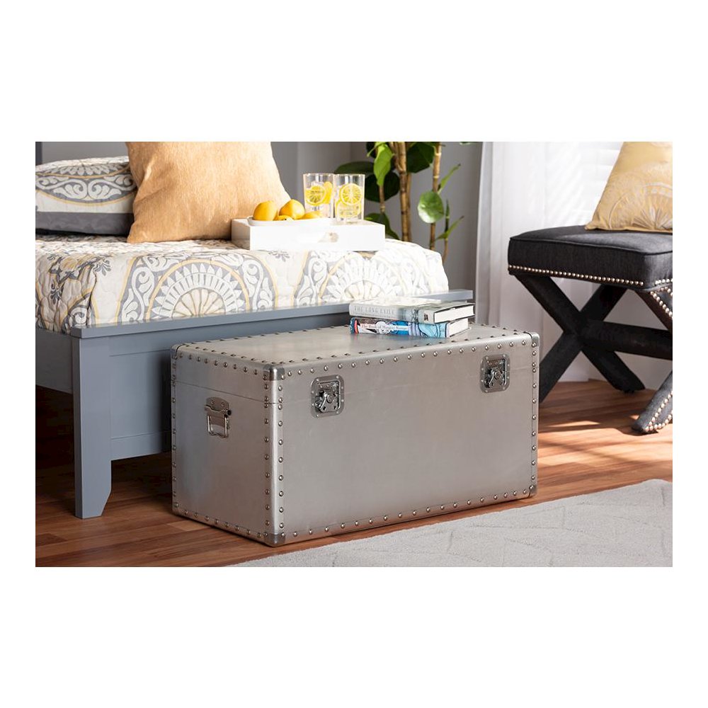 Baxton Studio Serge French Industrial Silver Metal Storage Trunk