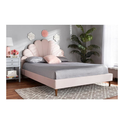Walnut Brown Finished Wood Queen Size Seashell Shaped Platform Bed