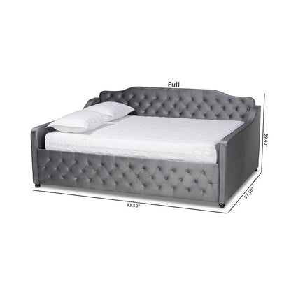Grey Velvet Fabric Upholstered and Button Tufted Queen Size Daybed