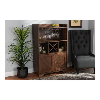 Carrie Transitional Farmhouse Walnut Brown Finished Wood Wine Storage Cabinet