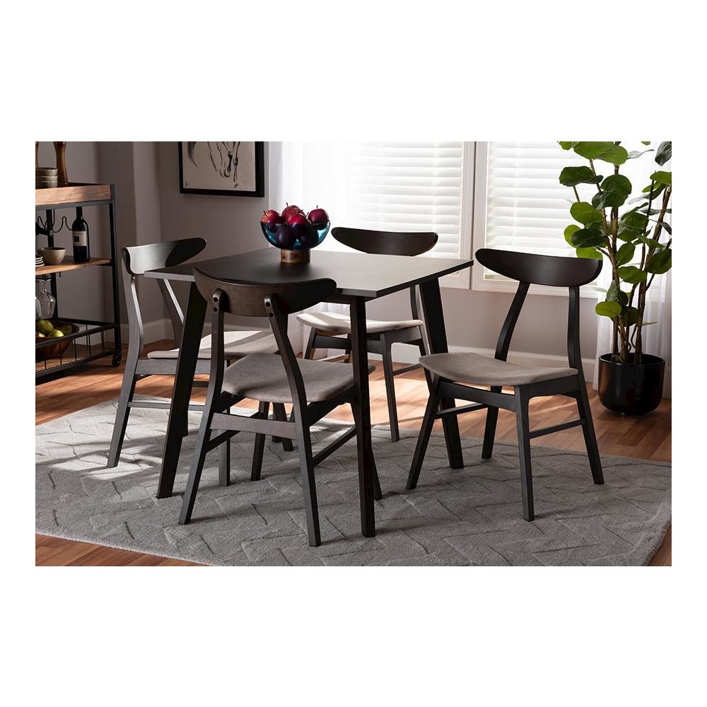 Beige Fabric Upholstered Dark Oak Brown Finished 5-Piece Wood Dining Set