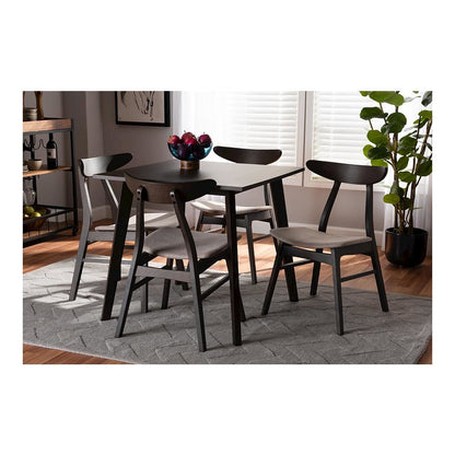 Beige Fabric Upholstered Dark Oak Brown Finished 5-Piece Wood Dining Set