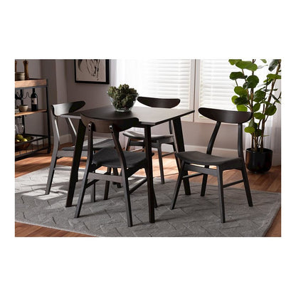 Dark Grey Fabric Upholstered Dark Oak Brown Finished 5-Piece Wood Dining Set