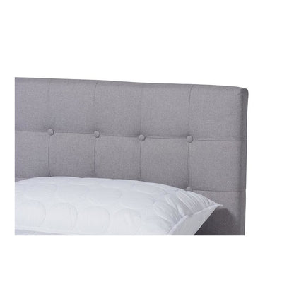 Light Grey Fabric Upholstered Walnut Brown Finished Wood Queen Size Platform Bed