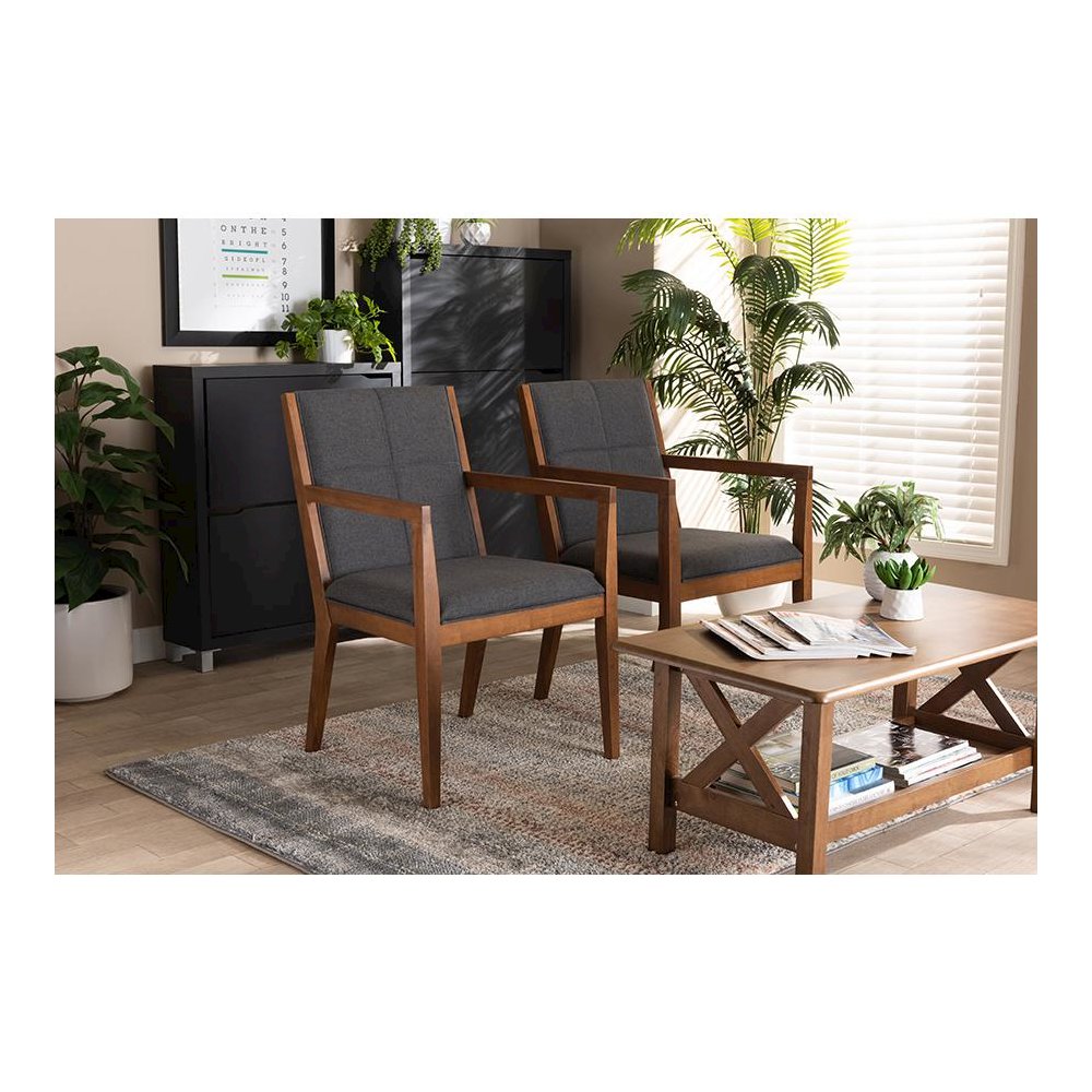Baxton Studio Theresa Dark Grey and Walnut Effect 2-Piece Chair Set