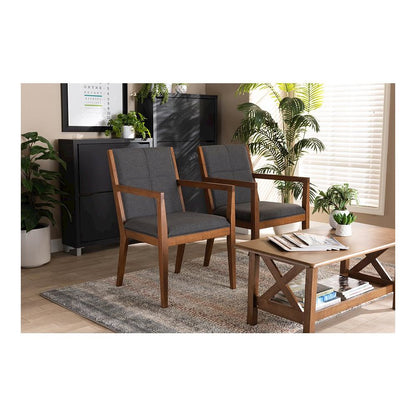 Baxton Studio Theresa Dark Grey and Walnut Effect 2-Piece Chair Set
