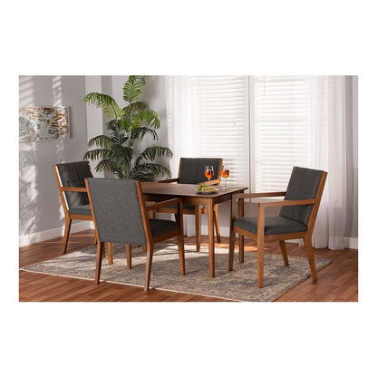 Dark Grey Fabric Upholstered and Walnut Brown Finished Wood 5-Piece Dining Set