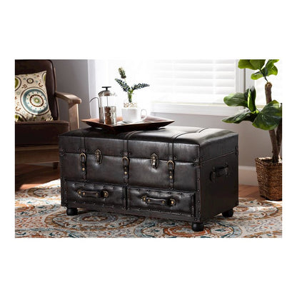 Leather Upholstered 2-Drawer Storage Trunk Ottoman