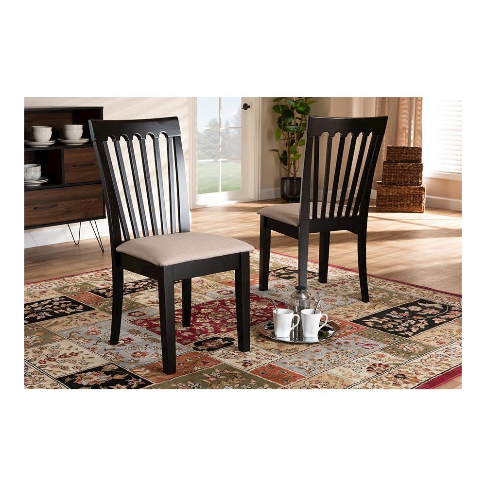 Fabric Upholstered Espresso Brown Finished 2-Piece Wood Dining Chair Set Set