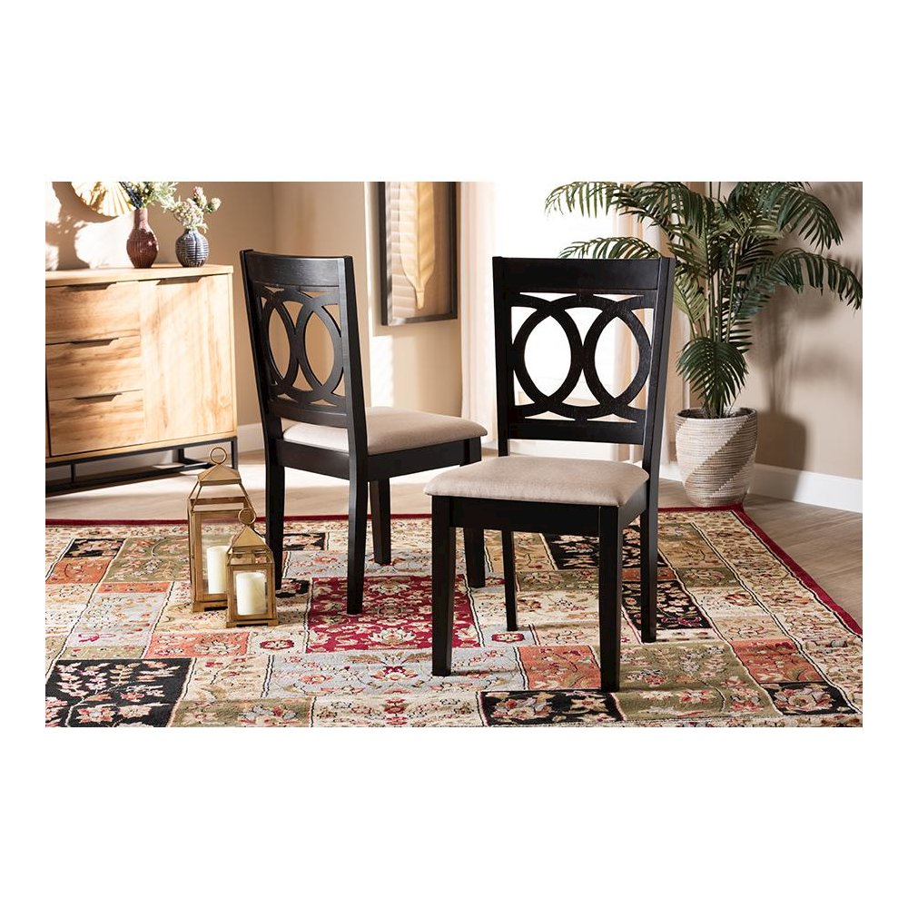 Fabric Upholstered Espresso Brown Finished Wood 2-Piece Dining Chair Set Set