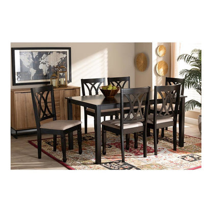 Sand Fabric Upholstered Espresso Brown Finished Wood 7-Piece Dining Set