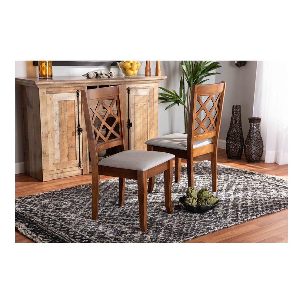 Grey Fabric Upholstered Walnut Finished Wood 2-Piece Dining Chair Set