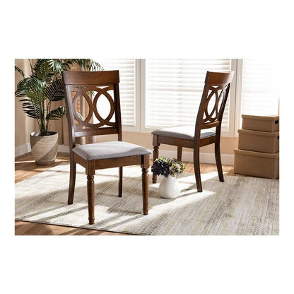Grey Fabric Upholstered and Walnut Brown Finished Wood 2-Piece Dining Chair Set