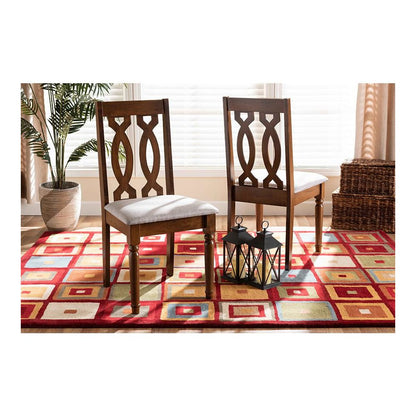 Grey Fabric Upholstered and Walnut Brown Finished Wood 2-Piece Dining Chair Set
