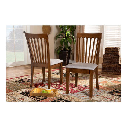 Grey Fabric Upholstered Walnut Brown Finished Wood 2-Piece Dining Chair Set